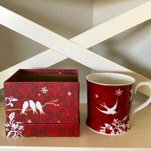 2010 Starbucks Christmas Holiday Coffee Cup Mug Red White Birds w/Box Rosanna